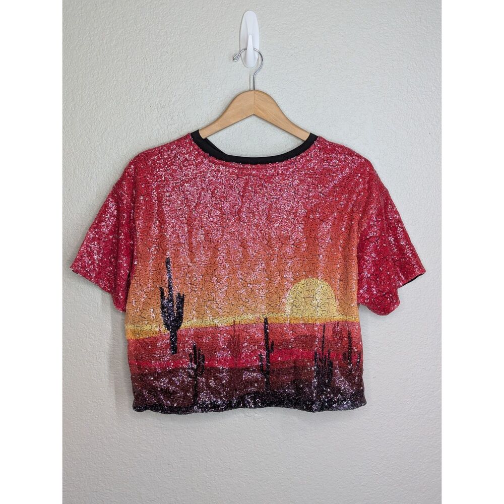 NWT PBR Ladies Sequin Desert Scene Crop Top Shirt Sz M Western Dressy Bull - Picture 3 of 10